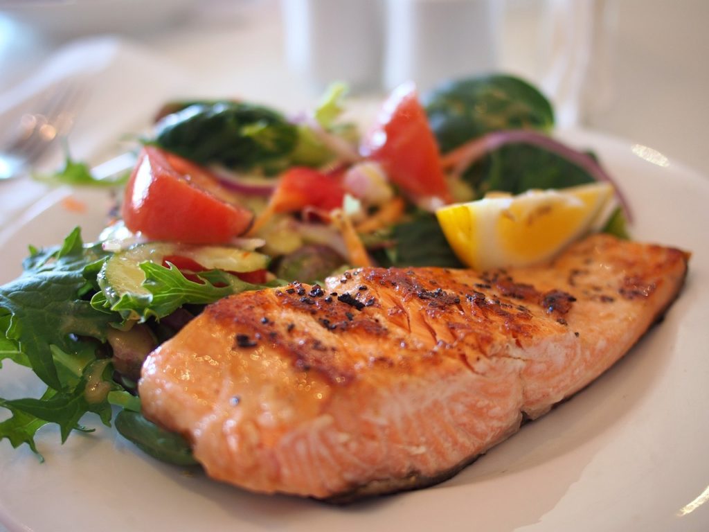 Salmon and greens on a plate